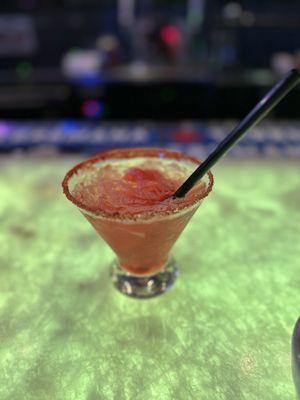 Pink Margarita with muddled fresh strawberries, watermelon, lime juice agave and tequila of course