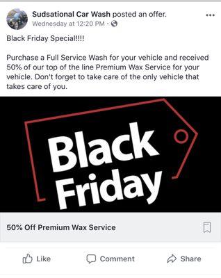 11/23/18 - 11/24/18  50% off Premium Wax