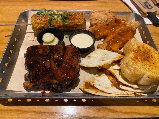 Smokehouse Combo: Baby Back Ribs, Brisket Quesadillas, Mango Habanero Chicken Crispers