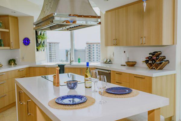 This lovely Ft. Lauderdale kitchen echoes the hues of the beach below.