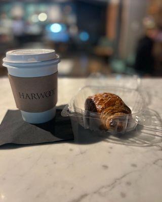 Chocolate Croissant and Seasonal Brown Cow Latte with almond milk of course.