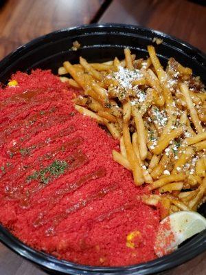 Hot Cheetos elote with garlic truffle fries