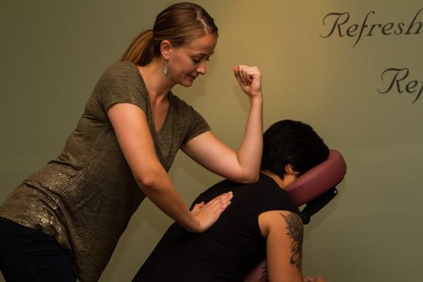 We offer chair massages for offices, company events, bridal parties, birthday parties, customer appreciation events, etc.