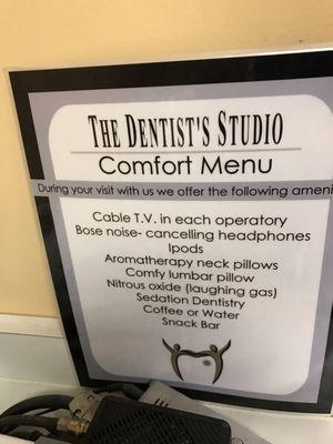 List of amenities they provide to make you as comfortable as possible