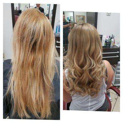 Amazing transformation from brassy highlights to beautiful ash blonde bayalage by Wee!!!