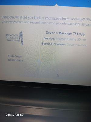 Email from Devon asking for a review of my visit