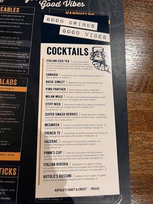 Cocktail menus