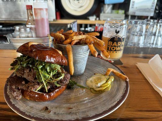 Bacon & Brie Burger with a  Neon Hazy IPA