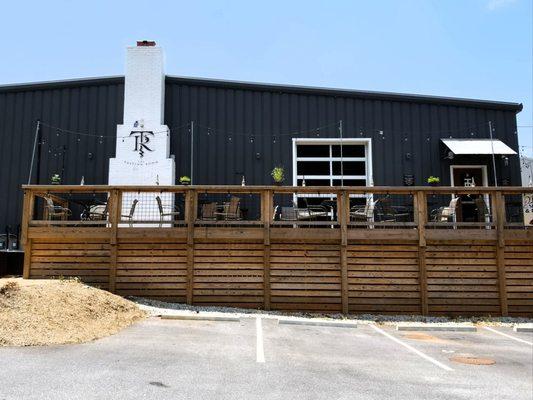 Front exterior seating area (at the back of the building) at the TASTING ROOM in Travelers Rest, South Carolina.