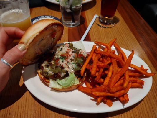 Bison burger and sweet potato fries