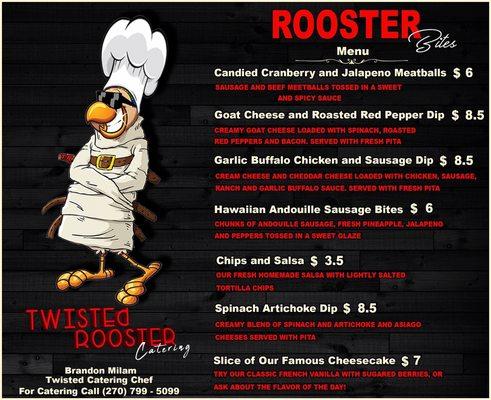 Bar Menu. We also have full catering menu. Please call us for details. Stay twisted!