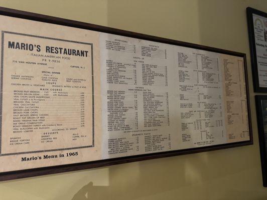 Original menu and prices