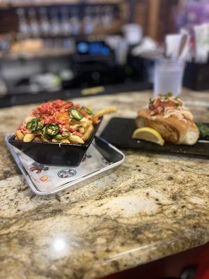 Flaming lobster fries and Connecticut lobster roll