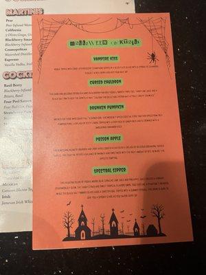 Halloween cocktail menu