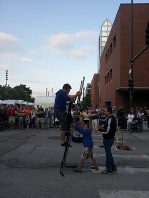 Shaun and Tim help set up the ladder and the jokes