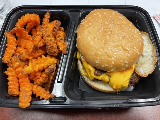 Recovery burger with sweet potato fries