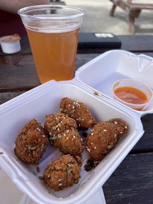 Secret Sesame Boneless Wings with Mango Habanero dipping sauce!