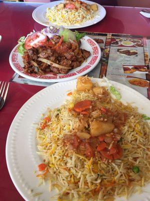 The lamb dish along with rice. Large portions and super delicious!