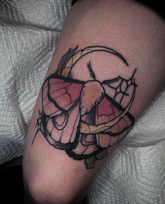 Finished moth tattoo by Havyn (no longer at the studio)