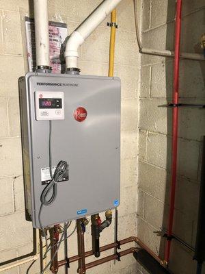 Newly installed Rheem Tankless Hot Water Heater (Natural Gas).