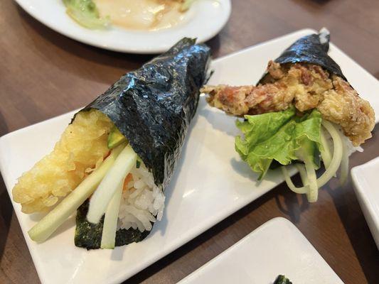 Spider and shrimp tempura hand rolls