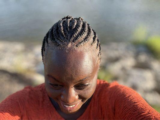 Small cornrows w/twisted updo