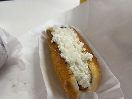 Hot dog with slaw and onions. So good!