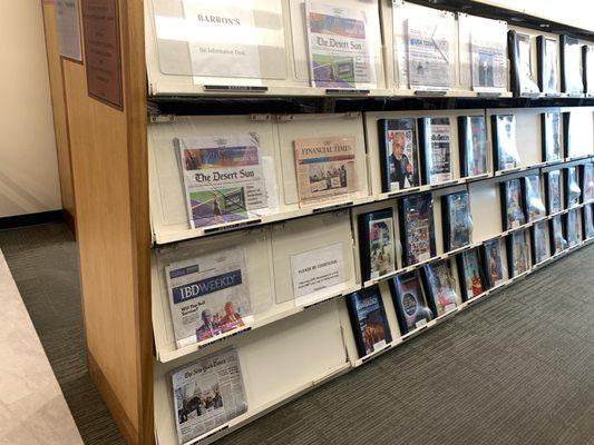 Newspaper and magazine display inside the library