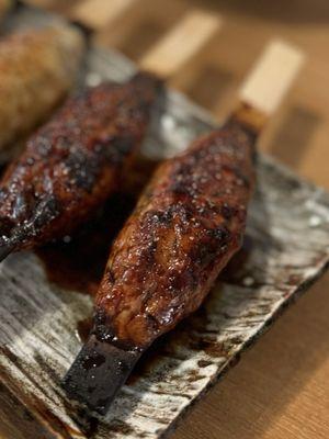 EPIC Tsukune skewers!! (Japanese chicken meatball) Must get here.