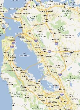 Map of Our Coverage Area.  Our 9 Bay Area Locations will mobile in most of this area because your time is valuable to us! (We