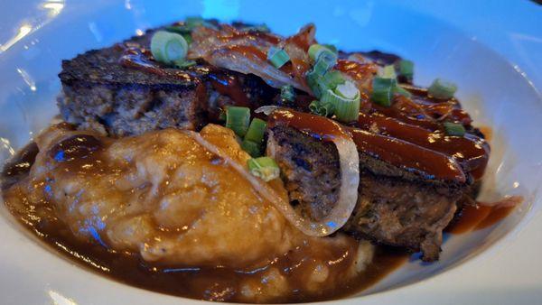 Burnt end meatloaf and mash potatoes