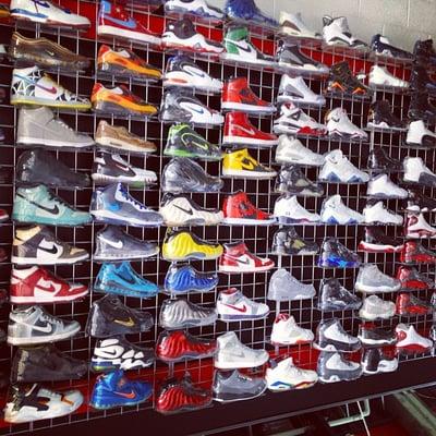 used wall. sneakers are cleaned inside and out to be sold at discount prices