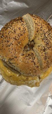 Sausage egg and cheese on everything bagel.  Easily the best in all of North Carolina!!