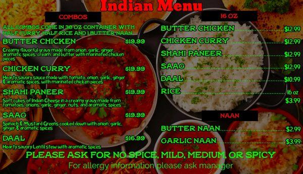 Try our new Indian Menu!