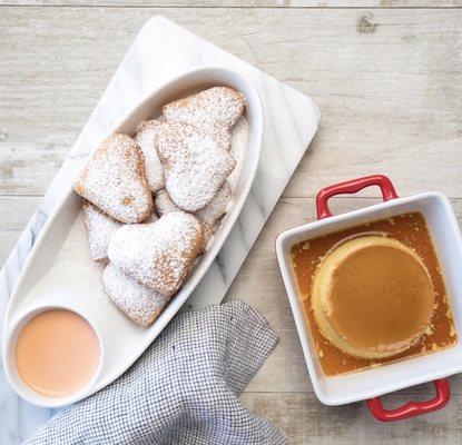 Desserts - Beignets and flan