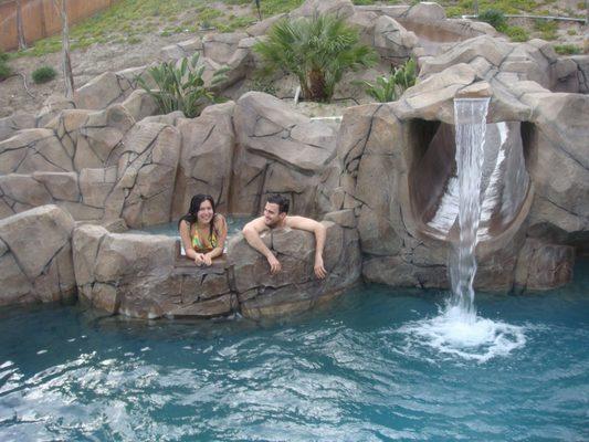 Enjoying the jacuzzi with the water feature on