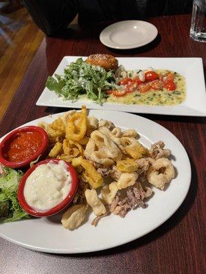 Calamari and shrimp polenta appetizers