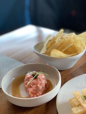 Tuna tartare but the chips is really from a bag. I expected some decent corn chips or something to compliment the tuna tatare.