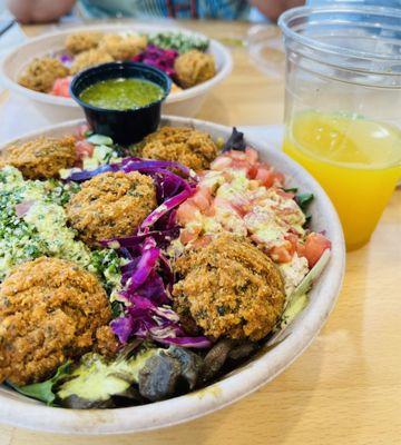 Falafel bowls with ginger turmeric lemonade..