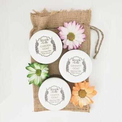 Lilac, guava, and gardenia scented 3 pack goat milk cream. Limited batch.