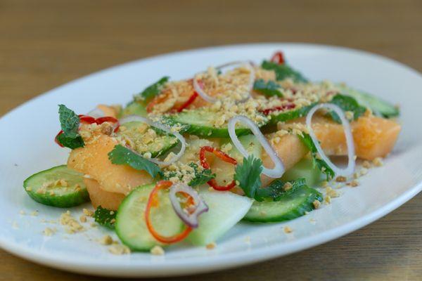 Thai Melon Salad: Fresh melon, shaved shallots, cucumber, and pickled Fresno chilis tossed in a lime-ginger
vinaigrette.