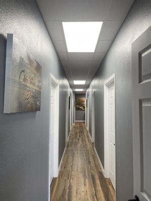 Hallway of classrooms.