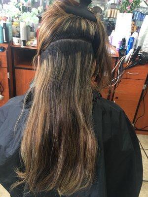 Before: dry and chunky uneven balayage/highlight hair