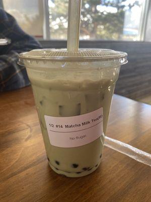 Matcha boba minus sugar...so good!