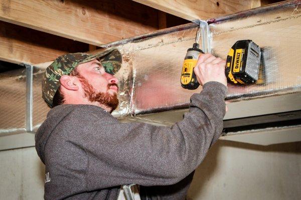 We install HVAC ductwork in the basement of a new home being built in Lancaster County, PA.