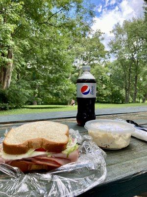 Frank's famous perfect picnic lunch at the George Roger's Clark parkway