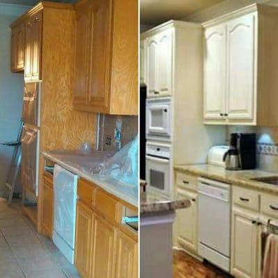 Cabinets primed painted and antiqued