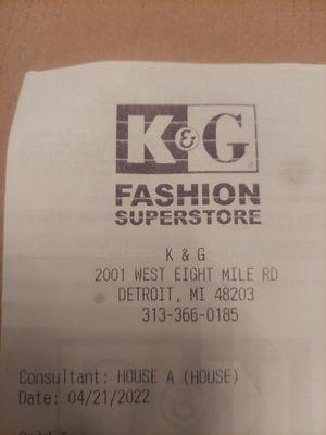 Receipt showing date of purchase.