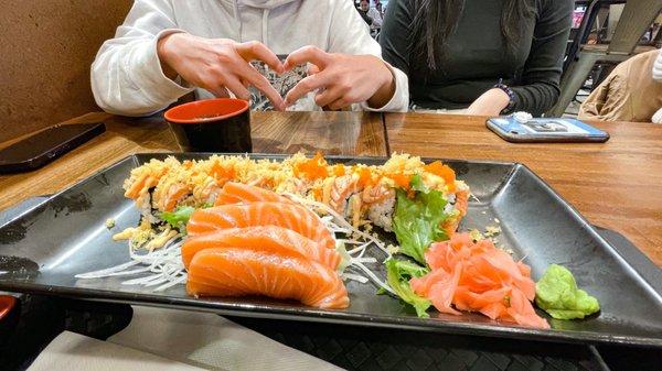 Naked Double Salmon Roll ($13.99) + Salmon Sashimi ($5.50 for 2pcs)