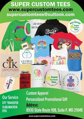 Custom T Shirts, Hoodies, apparel, Bags, Mugs, Promotional Gifts Printing. DTF Transfer Sheets Printing, DTG and Sublimation Printing.